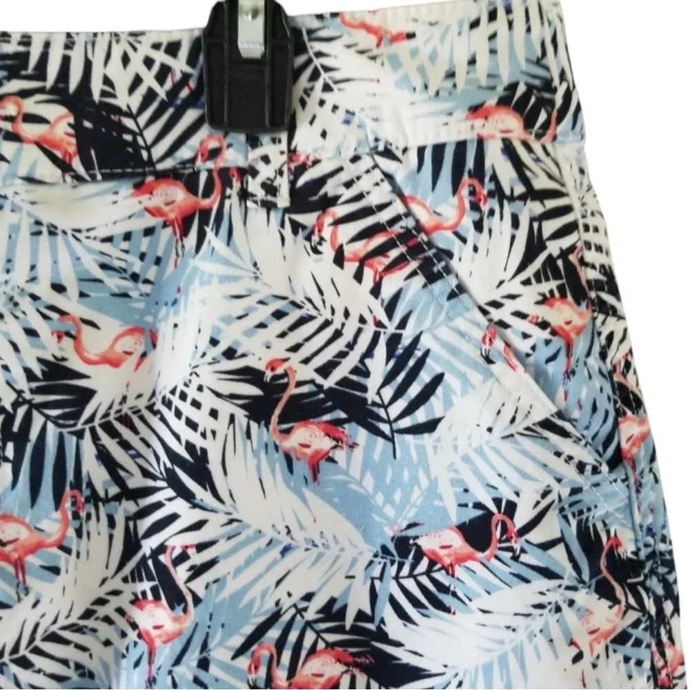 CHRISTOPHER & BANKS Leaf / Flamingo Print Skort in Blue/White/Pink Size 14P NWT